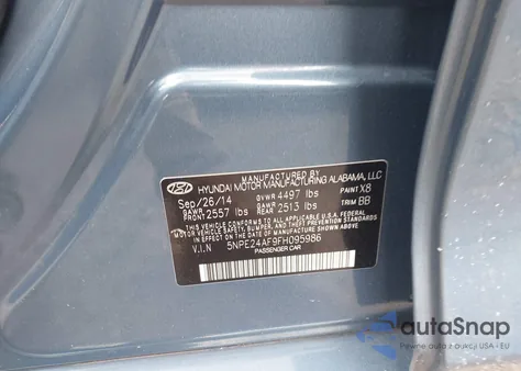 2015 Hyundai Sonata z USA, uszkodzony, nr VIN 5NPE42AF9FH095986